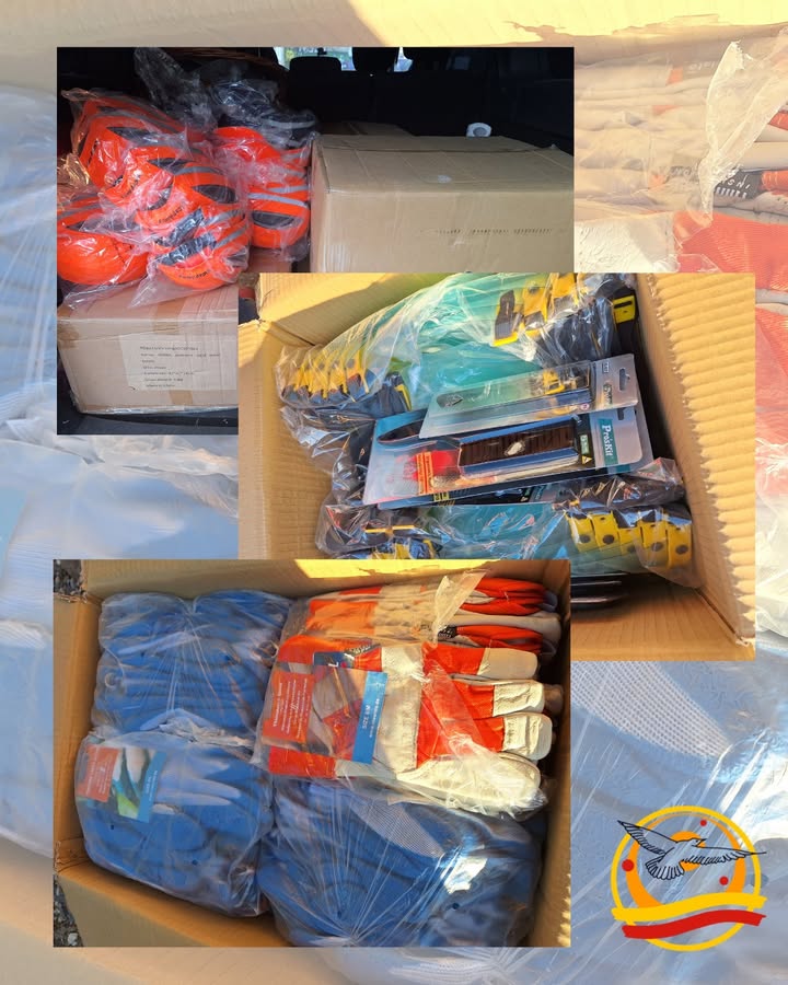 Through a fortunate circumstance, we received a large amount of work safety equipment